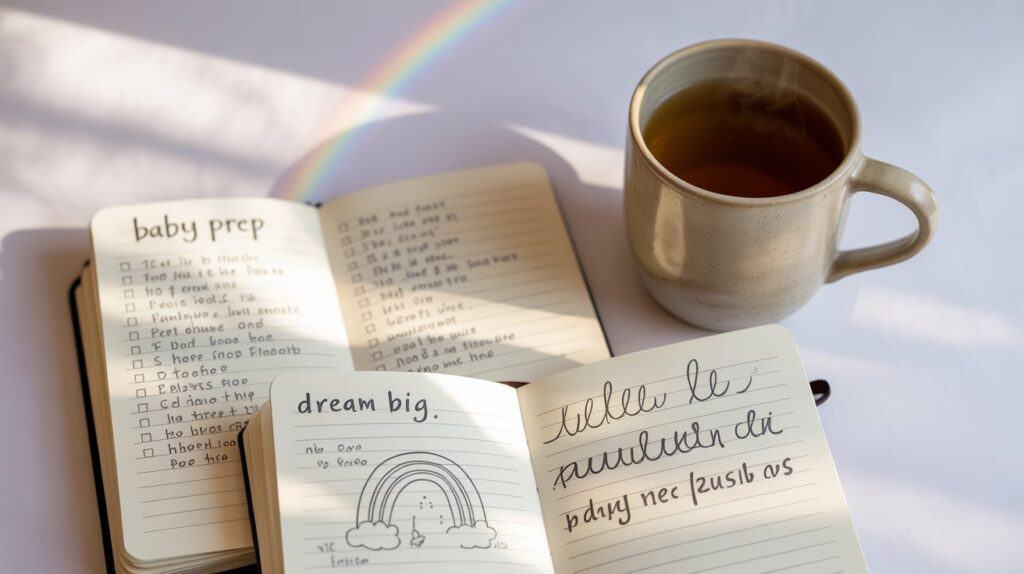 Two journals showing emotional and practical prep paths side by side with rainbow shadow